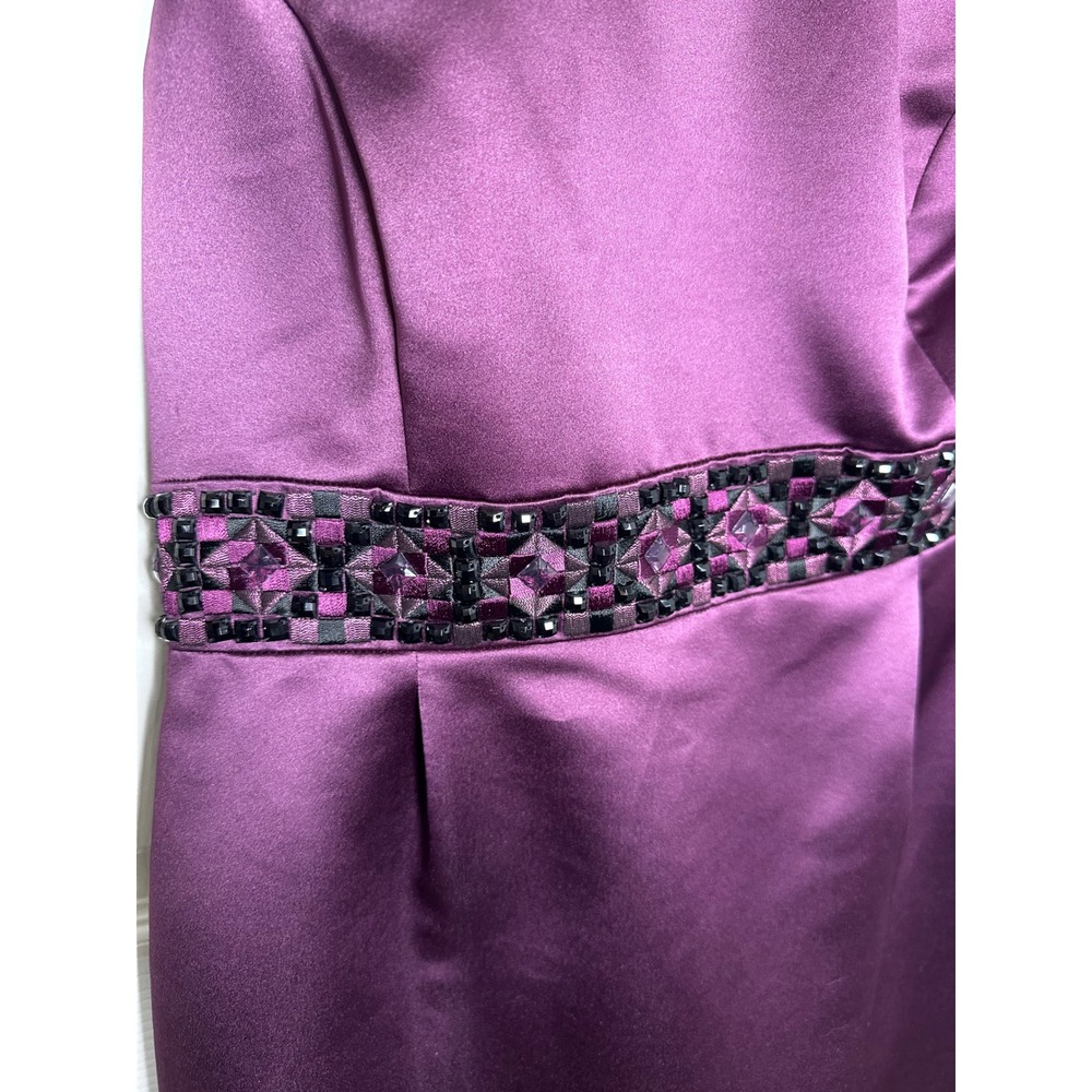 Tahari One Shoulder Satin Dress Womens 12 Purple Beaded Cocktail Evening - Picture 5 of 9
